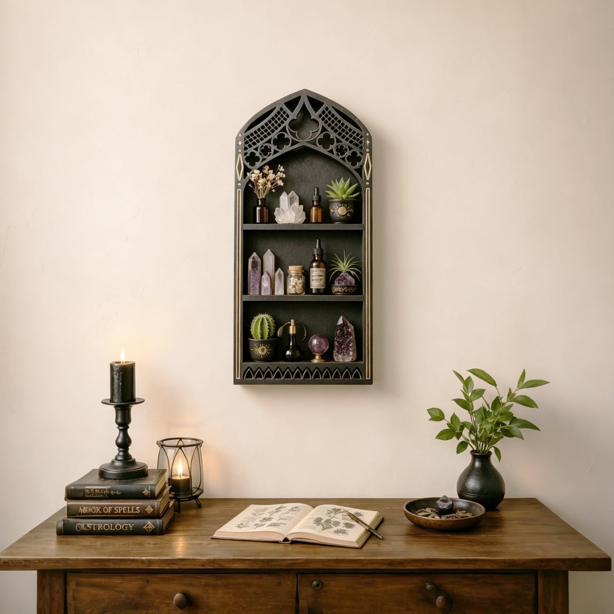 FNYDOX Wooden Gem Stone Storage Holder with divided compartments for crystals and keepsakes.