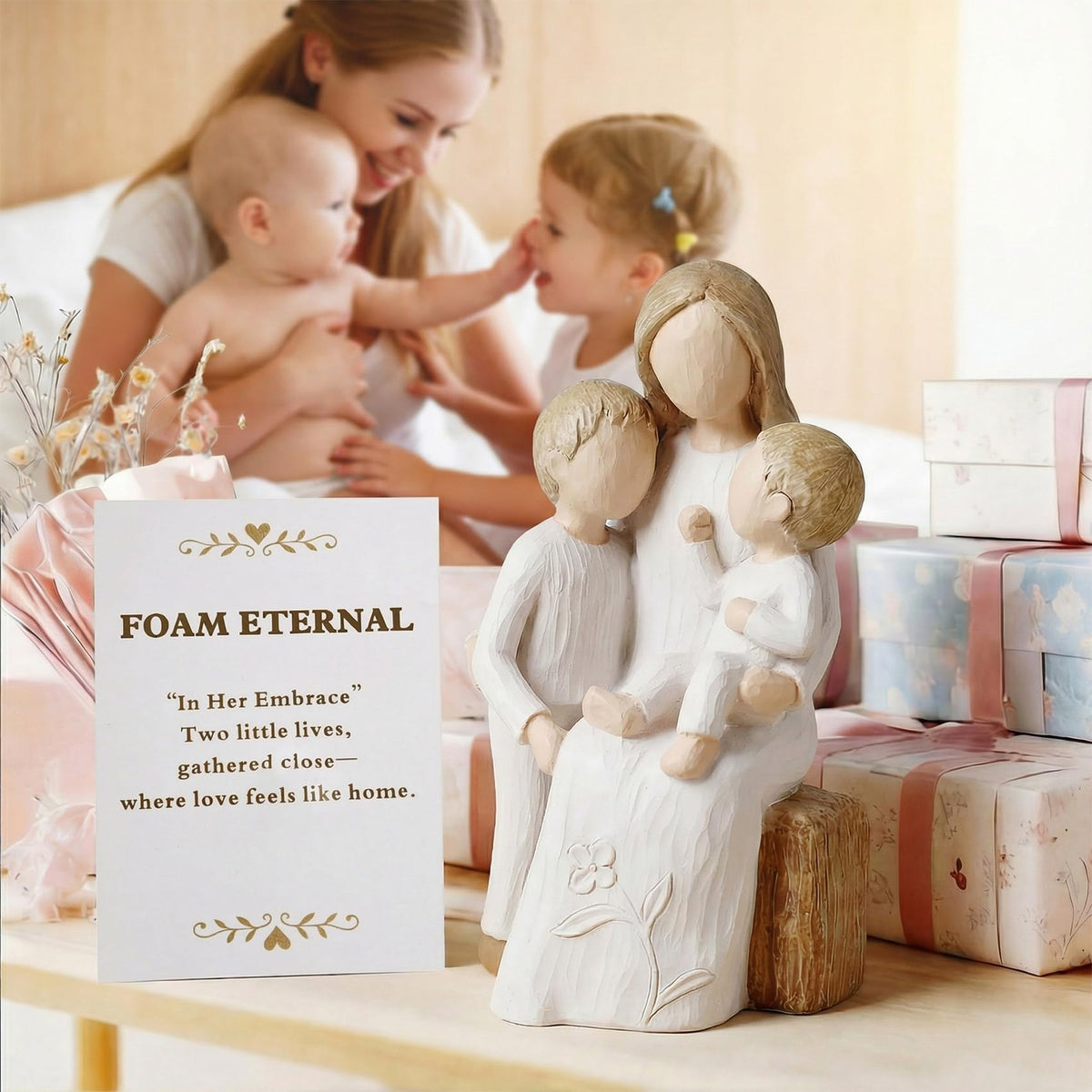 Foam Eternal gift box and greeting card accompany the sculpture for thoughtful gifting