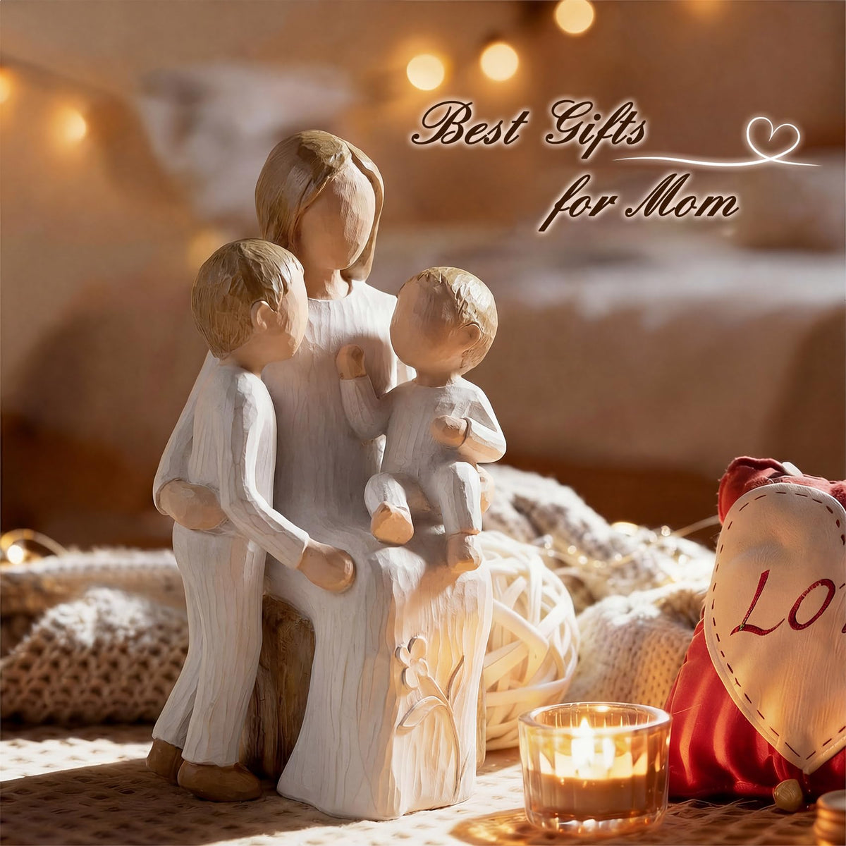 Foam Eternal sculpture displayed on a mantel adds warm family sentiment