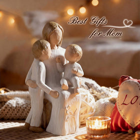 Foam Eternal sculpture displayed on a mantel adds warm family sentiment