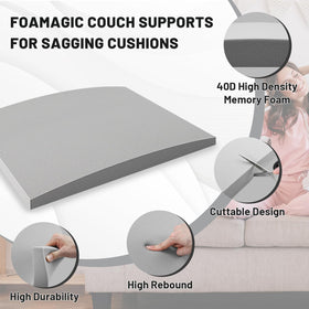 Foamagic 20x20x2in fit demonstrates seamless under-cushion insertion.