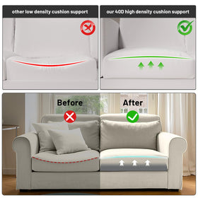 Foamagic sagging couch repair setup shows quick, tool-free relief for tired seating.