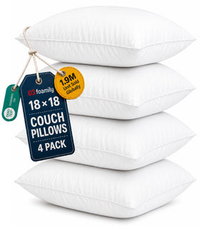 Foamily 18x18 pillow inserts delivering a plush, full look on a couch.