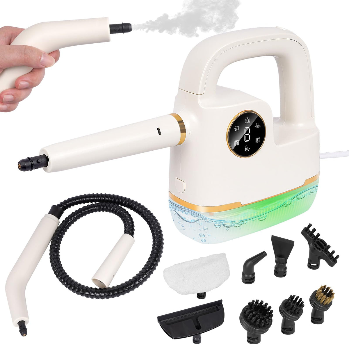 Foandbevi steam cleaner handheld with LCD display for quick one-click cleaning.