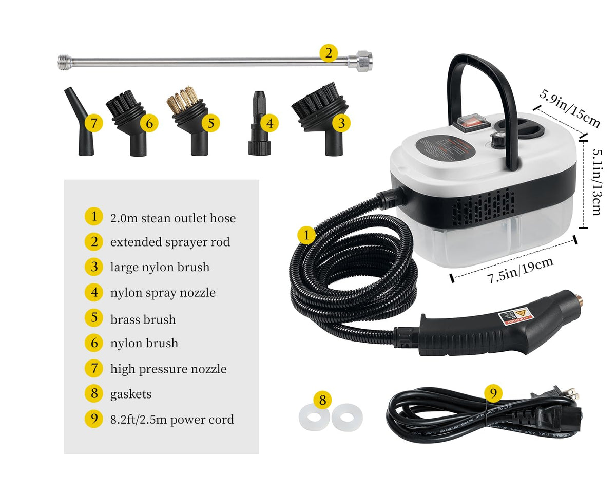 Foandbevi steamer cleans kitchen, bathroom, and car interiors.