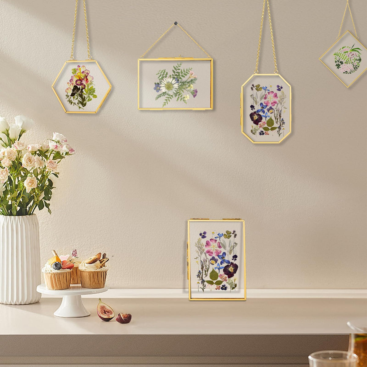 FOCHIER F hexagon 4.7x4.1 pressed flower frame as a standout wall accent