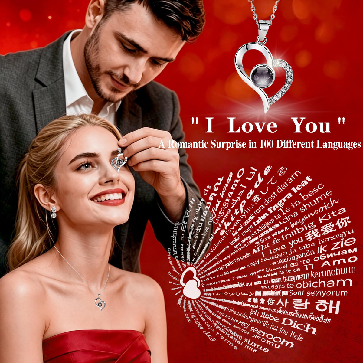 FOCIE I Love You necklace close-up, symbol of enduring affection.