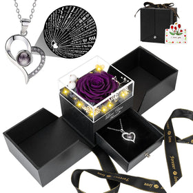 FOCIE preserved purple real rose with necklace in box, a timeless keepsake gift.