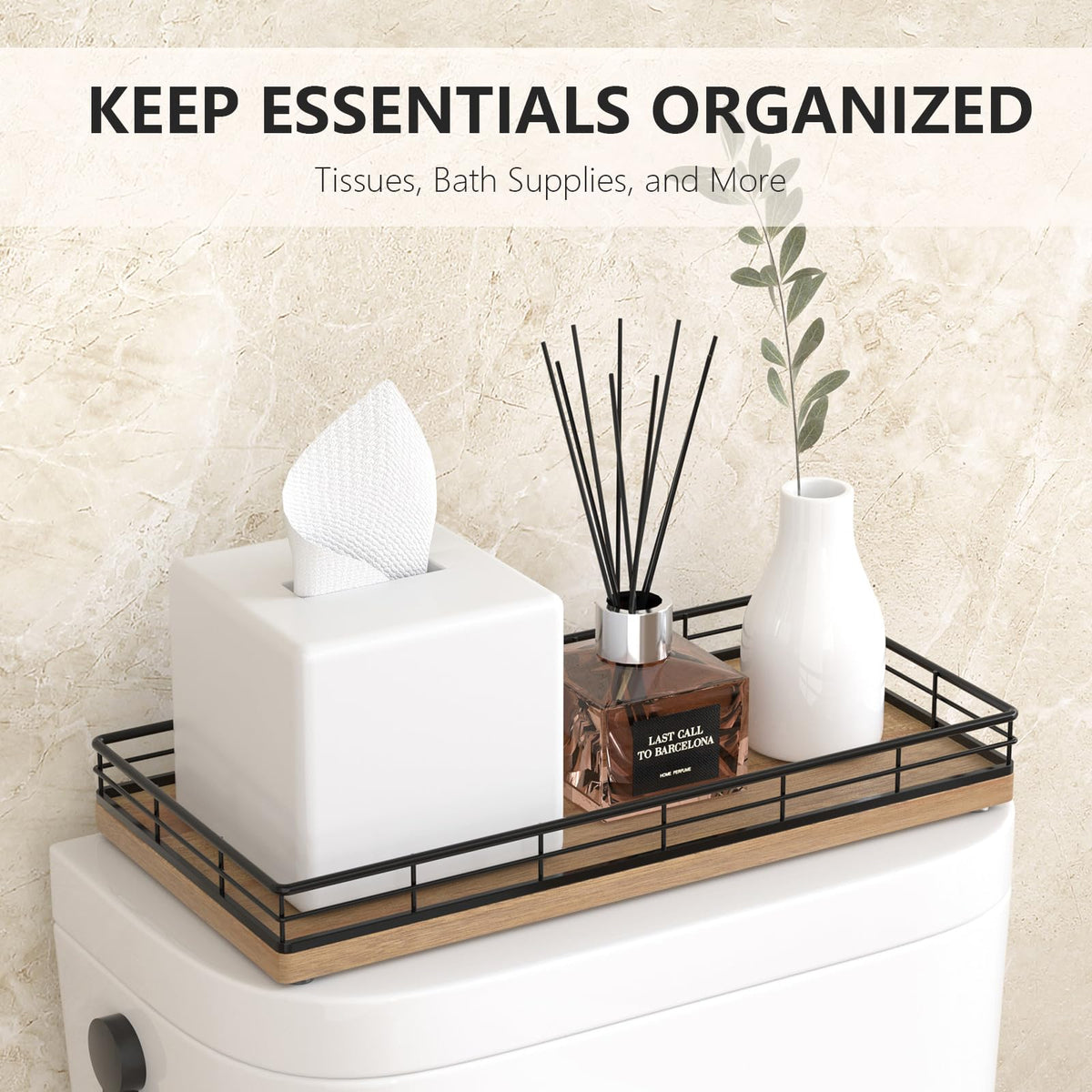 Focusonit acacia wood tray supports paper and wipes with style.