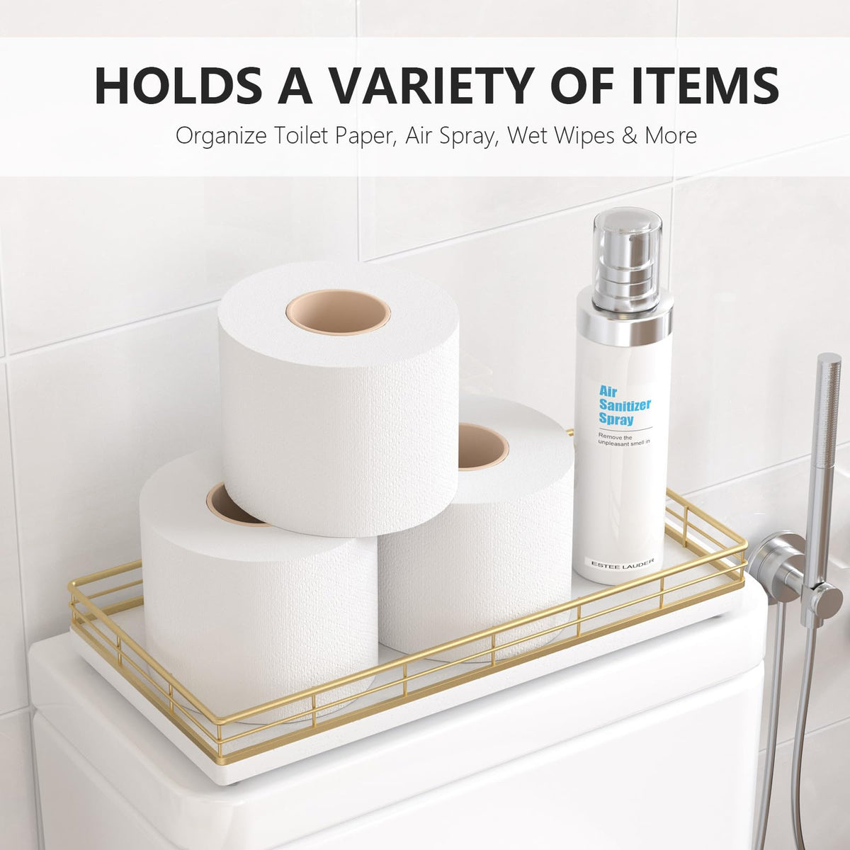 FocusOnIt toilet basket with gold-frame adds modern bathroom storage style