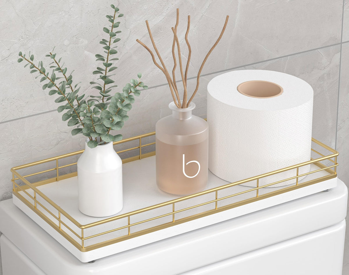 FocusOnIt toilet basket oak-wood-base keeps toilet essentials neatly organized on the tank