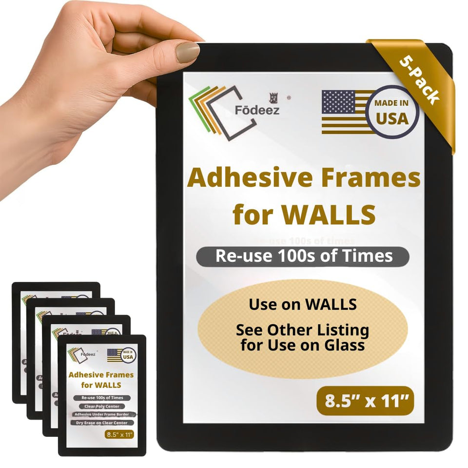 Fodeez adhesive wall frames closeup for easy mounting and updates.