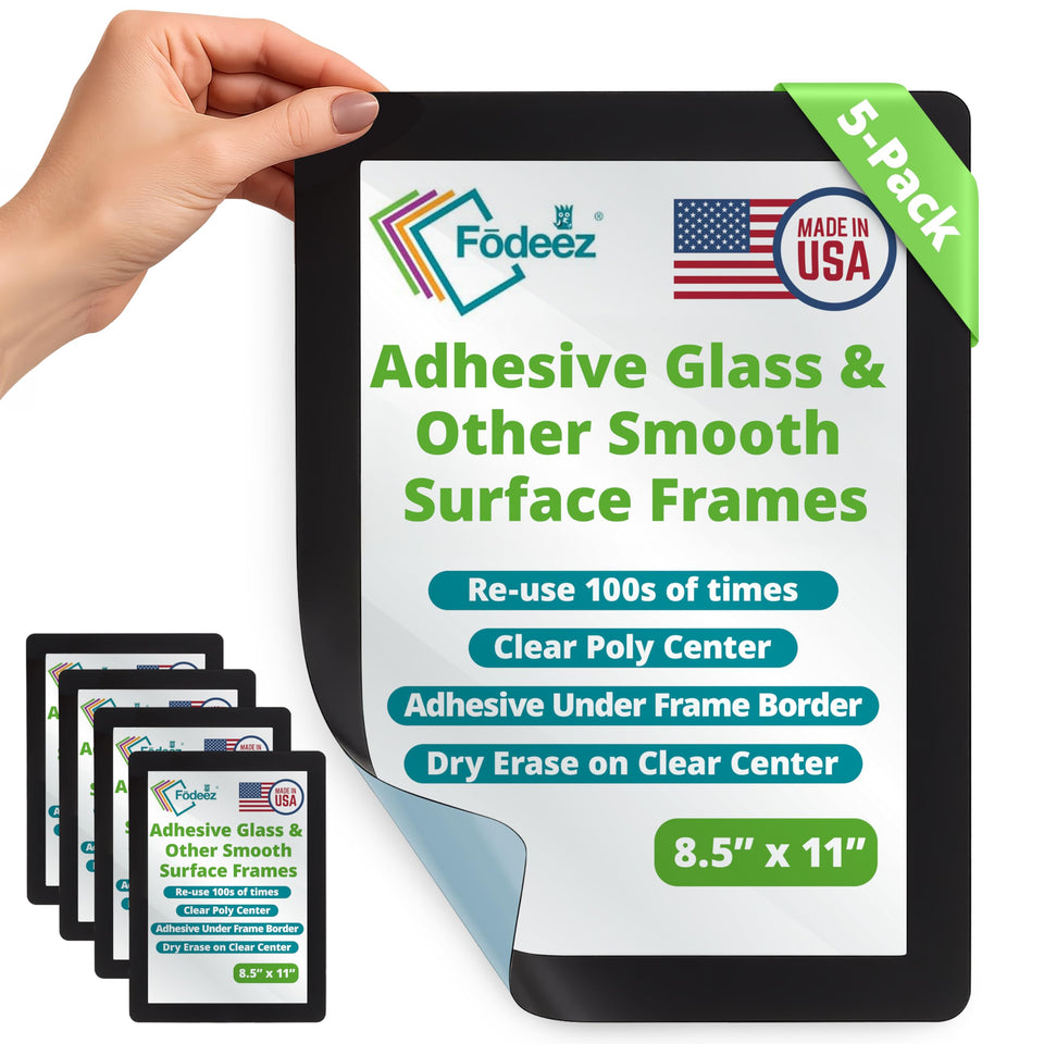 Fodeez document holder attached to glass for easy, damage-free display.