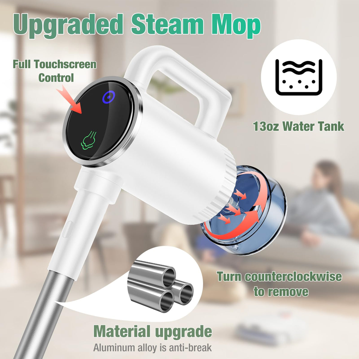 FODFINU 11-in-1 steam mop three-level steam control in action