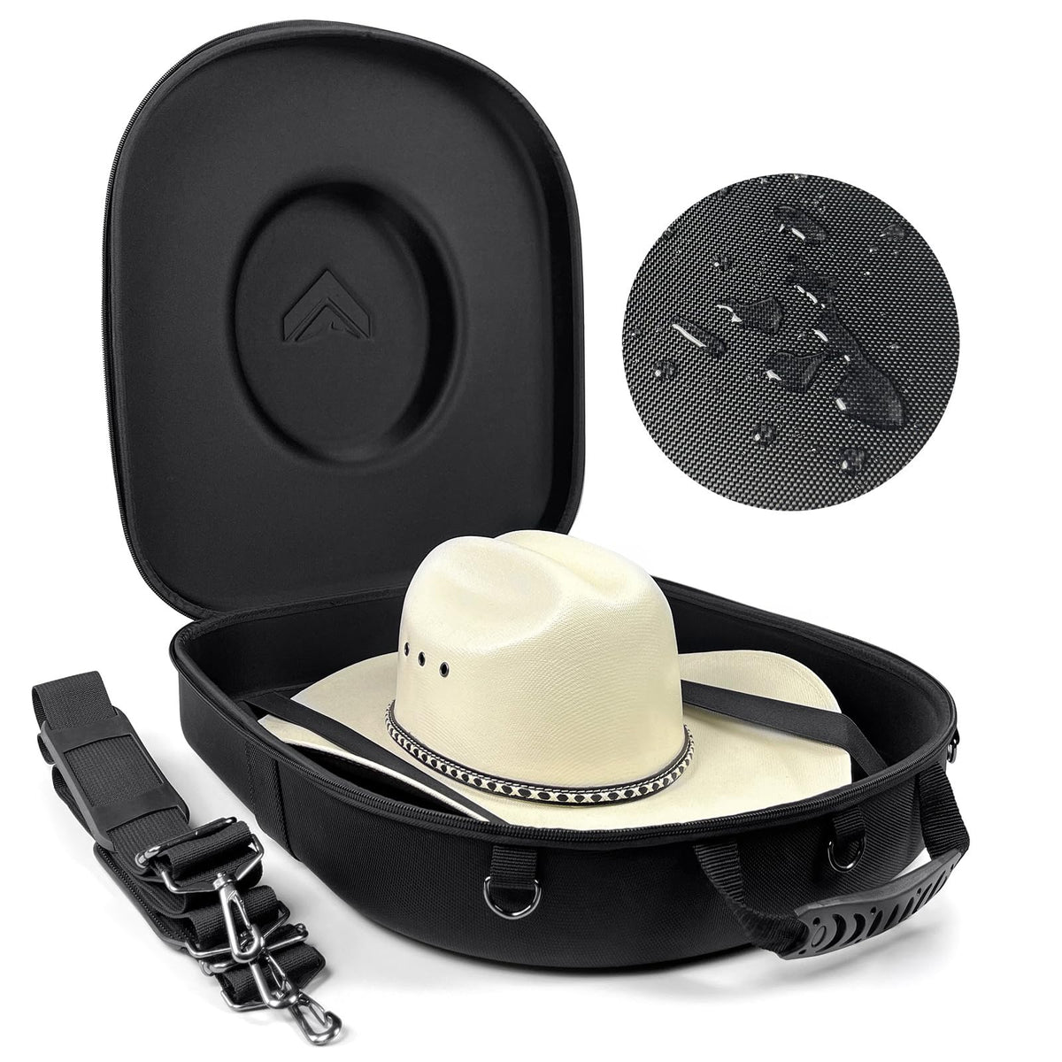Foeran travel hat case protecting a cowboy hat during transit, rugged exterior and secure interior.