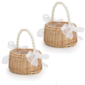 Fofetbfo wicker flower girl basket with brown finish shows handwoven texture for wedding décor
