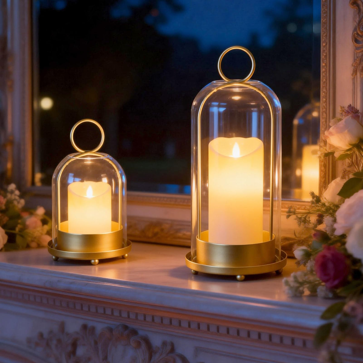 Fohil hurricane glass candle holder 4-inch compact tabletop display.