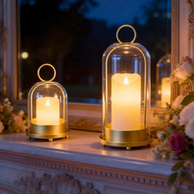 Fohil hurricane glass candle holder 4-inch compact tabletop display.