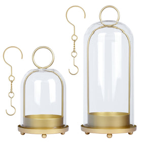 Fohil hurricane glass candle holder 5-inch with metal base for steady indoor lighting.