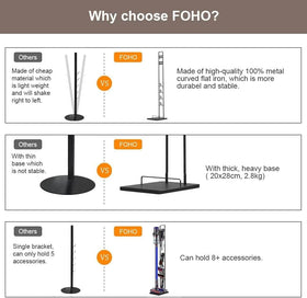 Foho storage stand saves space by neatly housing heads and accessories.