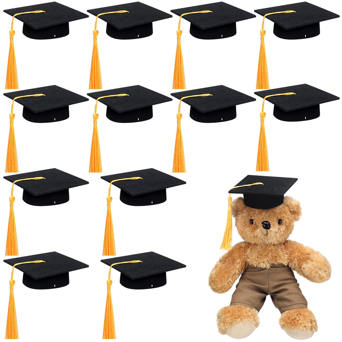 Foilswirl mini graduation cap with tassel in yellow for plush photo props.