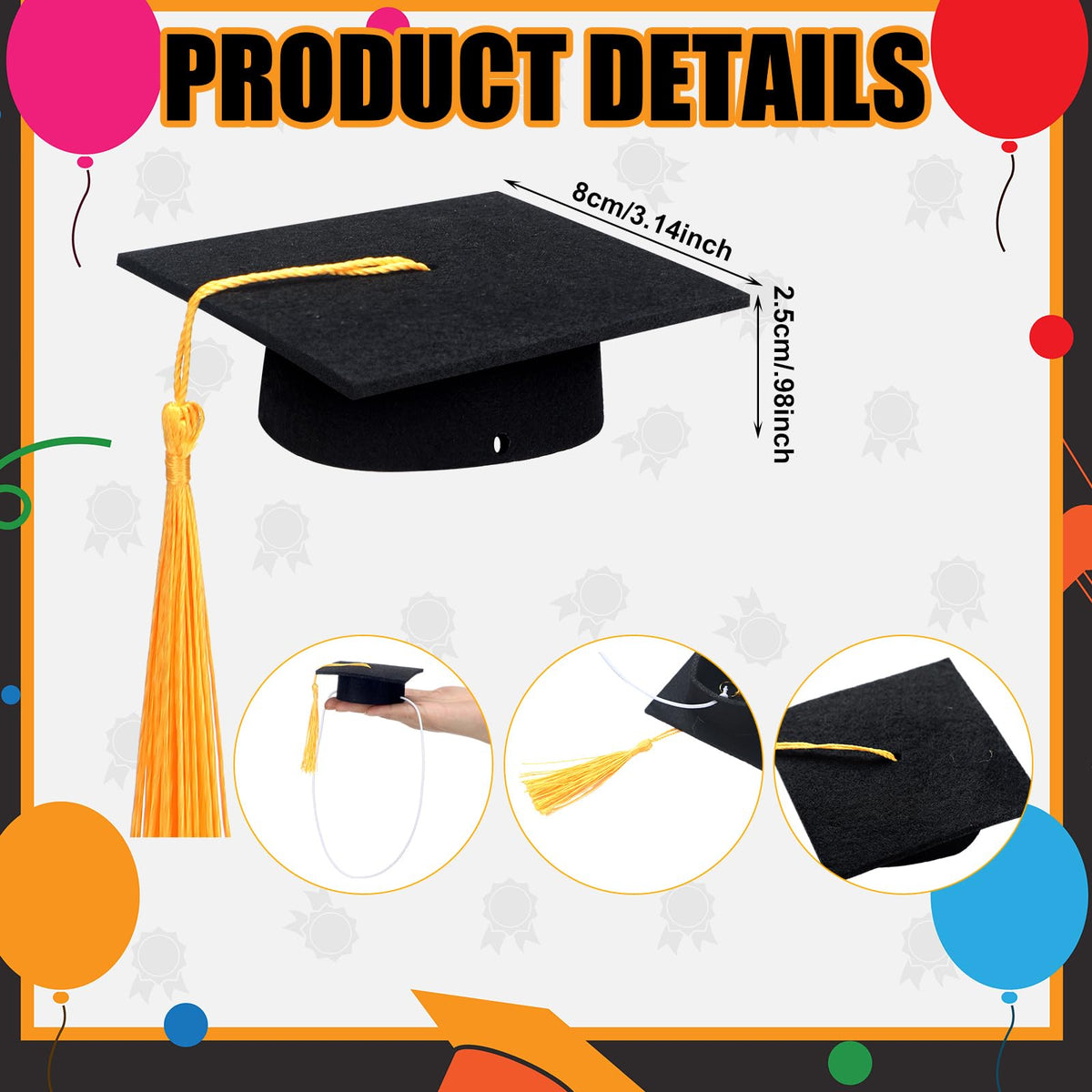 Foilswirl yellow cap with tassel enhances graduation photo props.