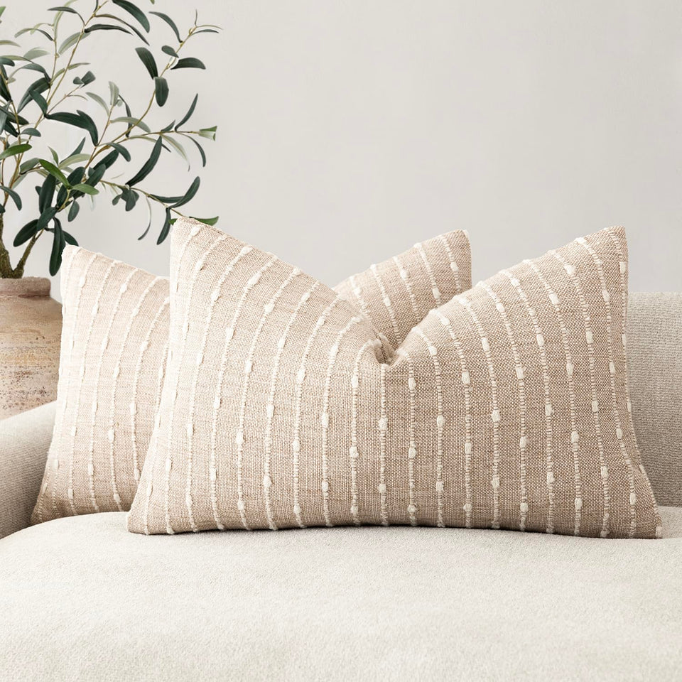 Foindtower bouclé pillow cover 12x20 in natural beige with textured weave for cozy decor