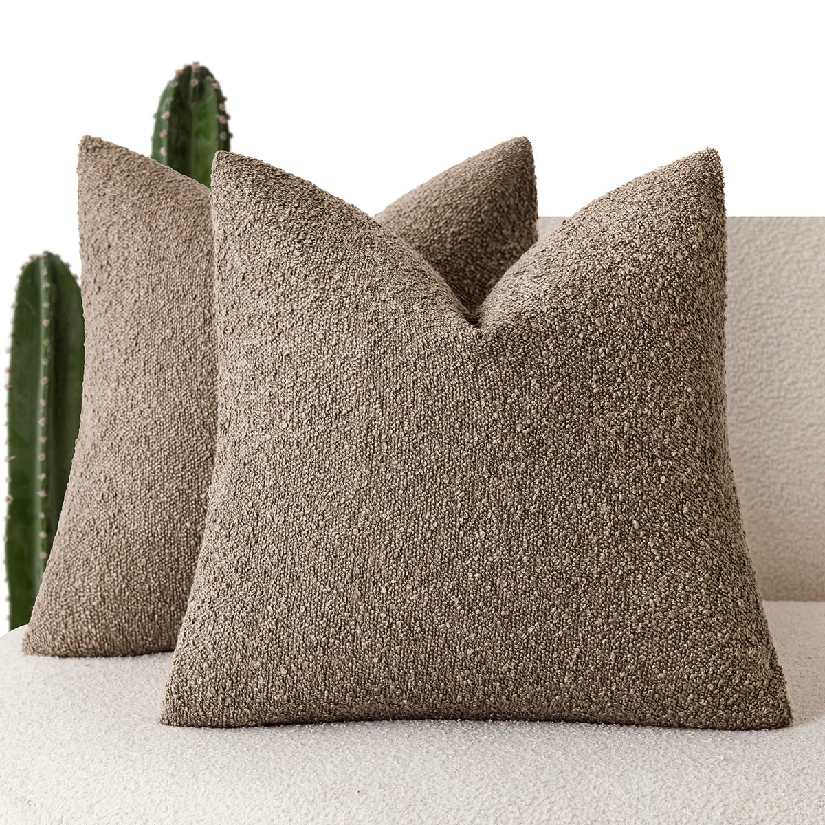 Foindtower boucle pillow cover in light brown enhances living room decor.