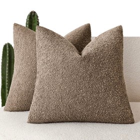 Foindtower boucle pillow cover in light brown enhances living room decor.