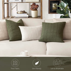 Foindtower check pillow cover olive green outdoor-ready setup for versatile use.