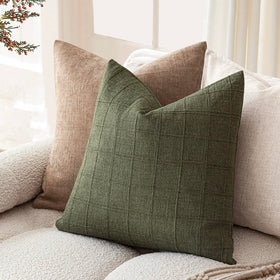 Foindtower check pillow cover olive green on sofa setup, complements seating area.