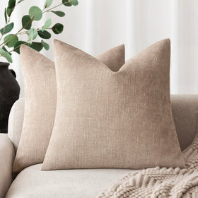 Foindtower chenille pillow cover, cream-camel 20x20, two-pack, cozy living room styling.