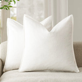 Foindtower flange-edge cream pillow cover closeup showing durable stitching