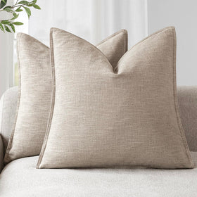 Foindtower flange-linen pillow cover 24x24 adds subtle texture to sofas.
