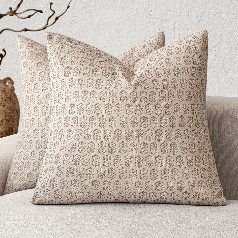 Foindtower floral-pattern pillow cover in ivory beige for elegant living room decor