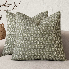 Foindtower floral pillow cover sage green close-up showing fade-resistant print for living room charm.