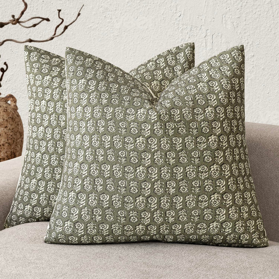 Foindtower floral pillow cover sage green close-up showing fade-resistant print for living room charm.