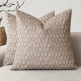 Foindtower floral pillow cover in tan taupe adds vintage charm to seating.