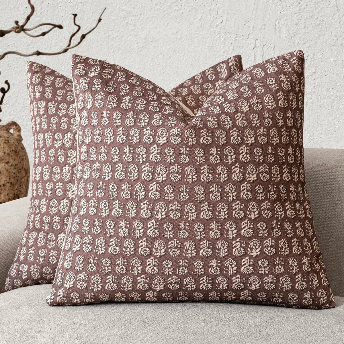 Foindtower floral pillow cover in wine red close-up, showing rich color and soft fabric.