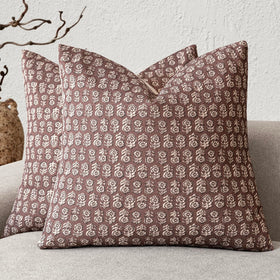 Foindtower floral pillow cover in wine red close-up, showing rich color and soft fabric.