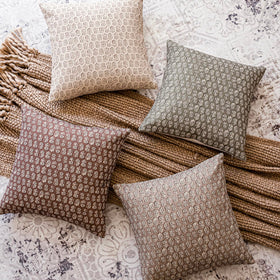 Foindtower pillow cover shown indoors and outdoors for versatile styling.