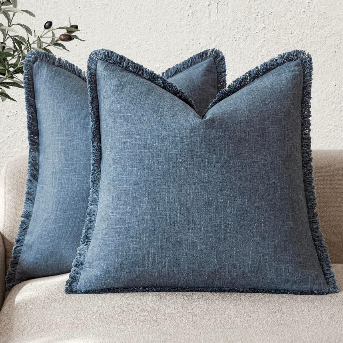 Foindtower fringe pillow cover 18x18 in dark blue adds texture to sofas and chairs