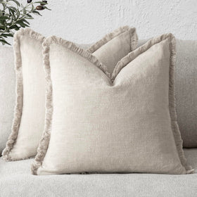 Foindtower fringe pillow cover 2-pack in natural beige, soft texture for cozy living spaces.