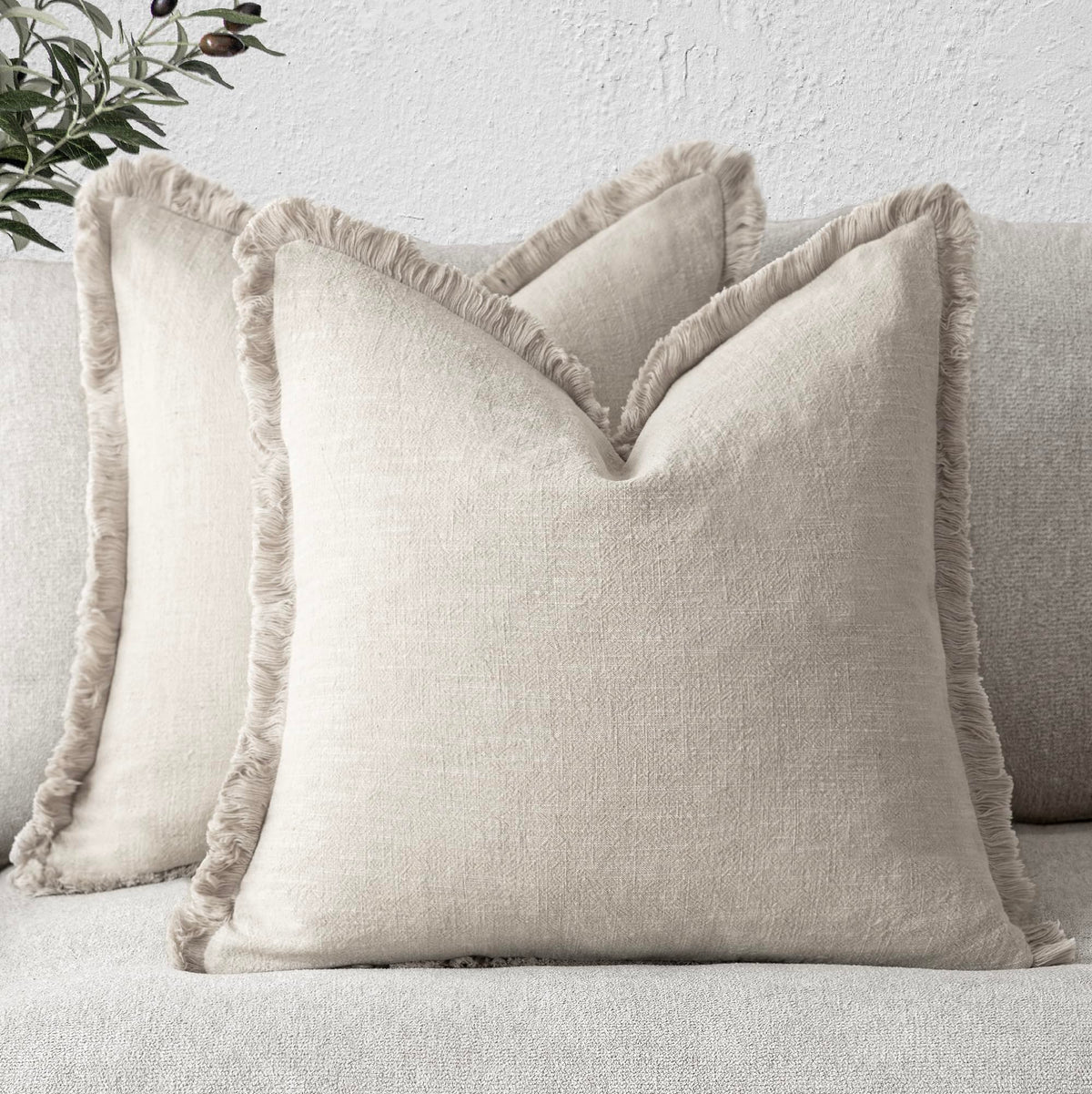 Foindtower fringe pillow cover 22x22 beige, set of 2, adds cozy boho flair.