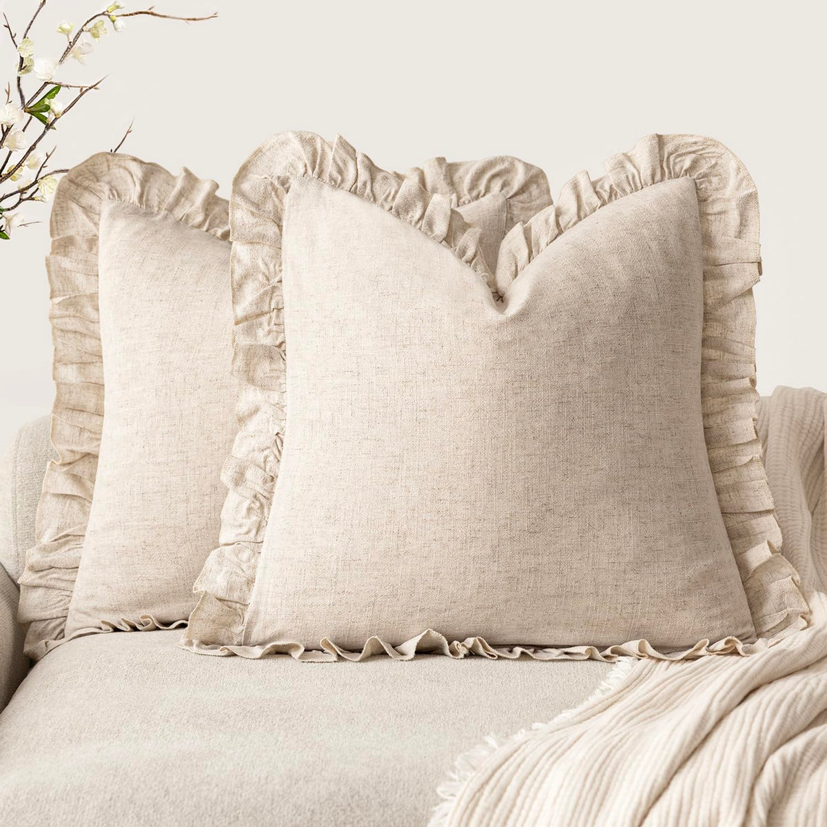 Foindtower fringe pillow cover with ruffles adds vintage charm to living room décor