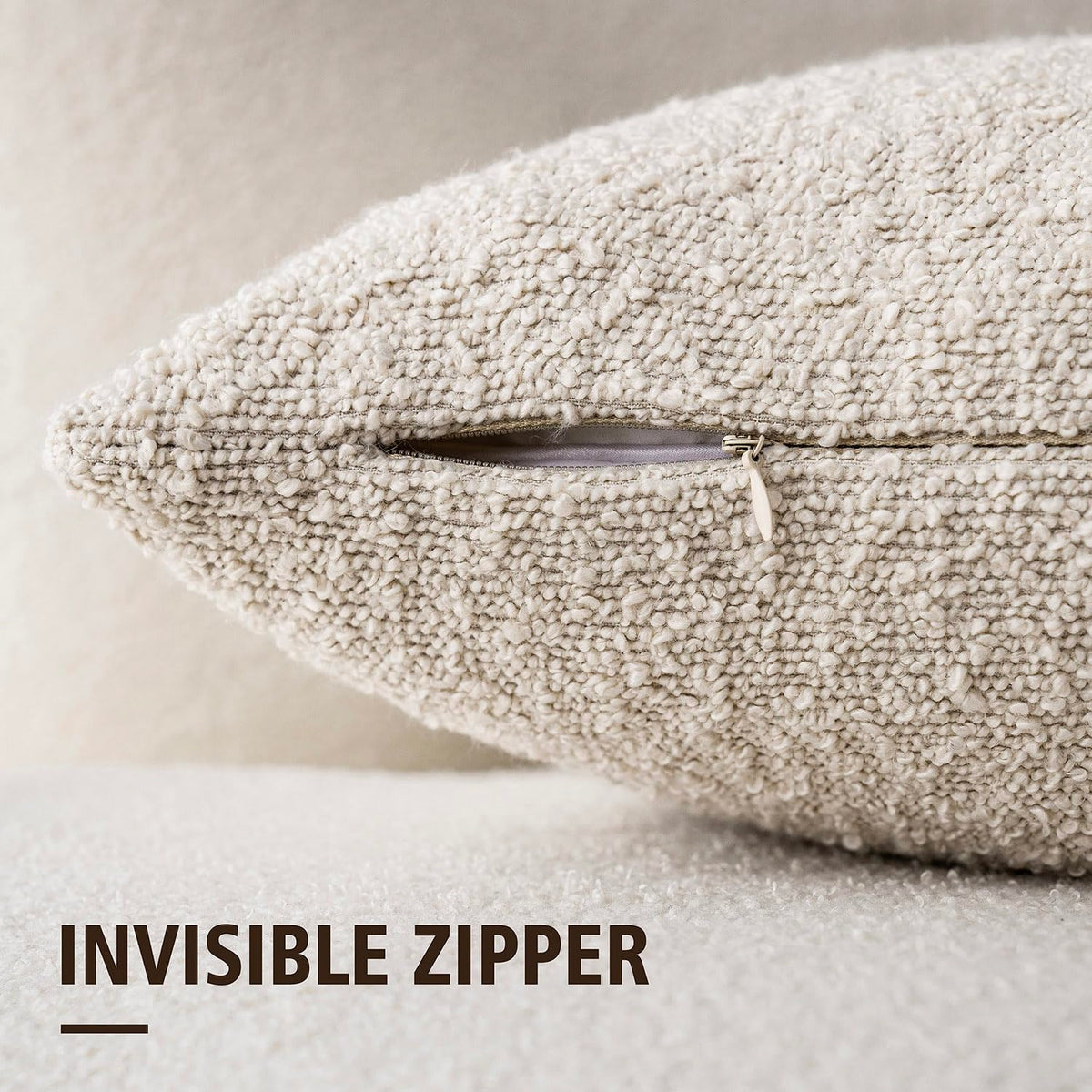 Foindtower ivory beige bouclé fabric emphasizes neutral shade ideal for versatile styling.