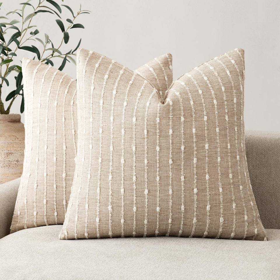 Foindtower jacquard boucle pillow cover 20x20 in natural beige enhances sofa texture