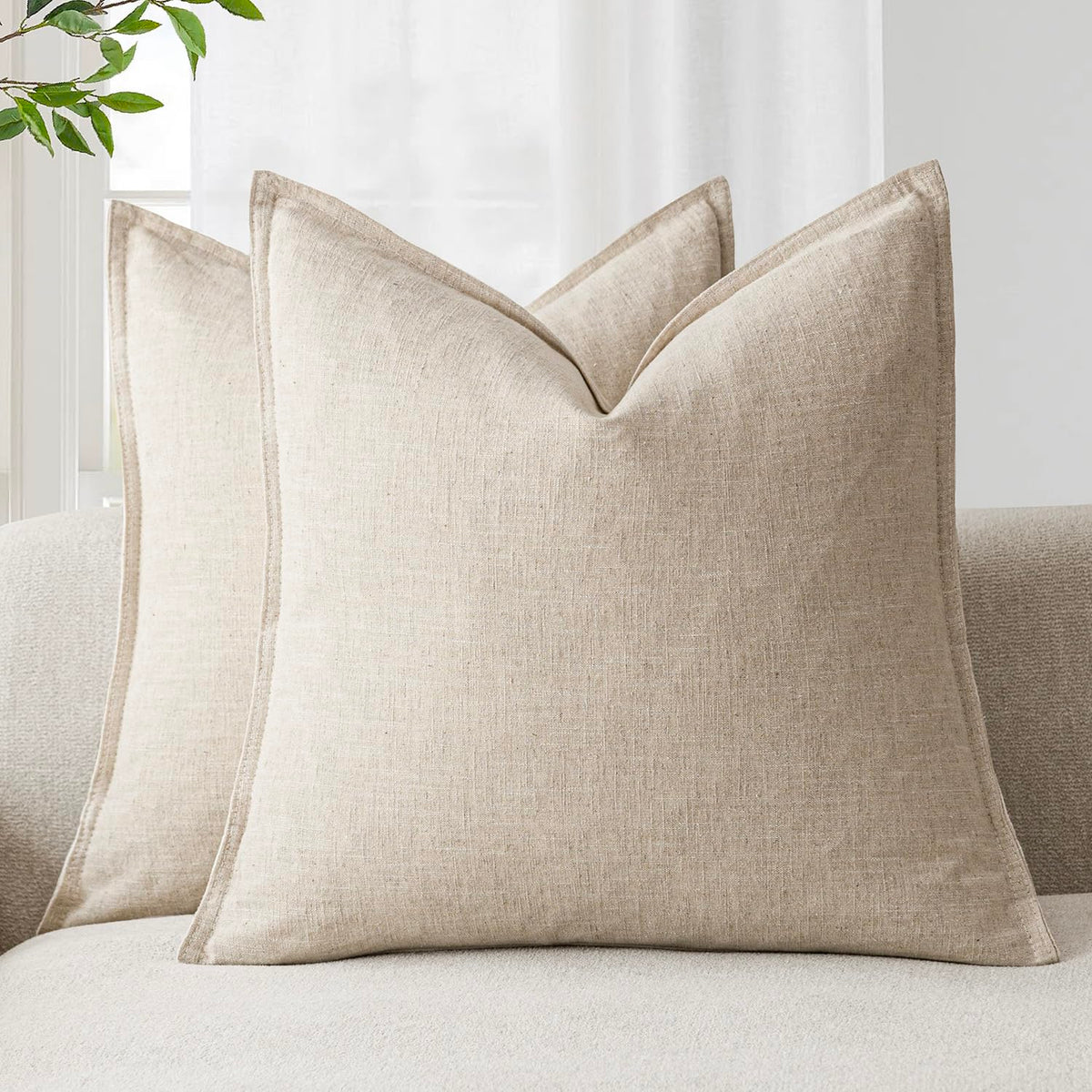 Foindtower pack of 2 linen pillow covers in natural beige for versatile decor