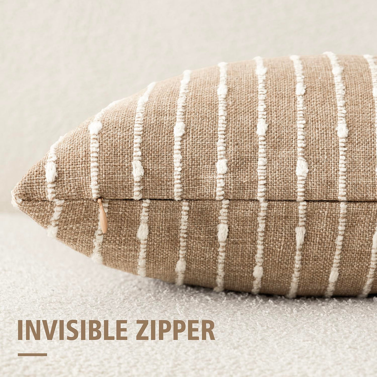 Foindtower neutral camel pillow cover blends with living room decor.