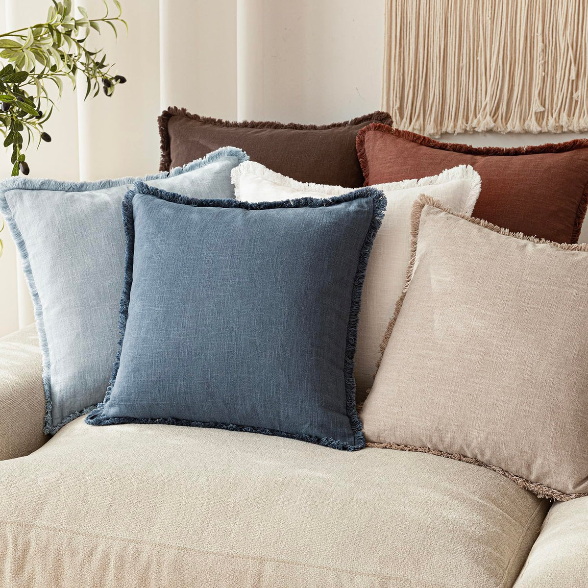 Foindtower set of 2 fringe pillow covers elevates bed and sofa styling